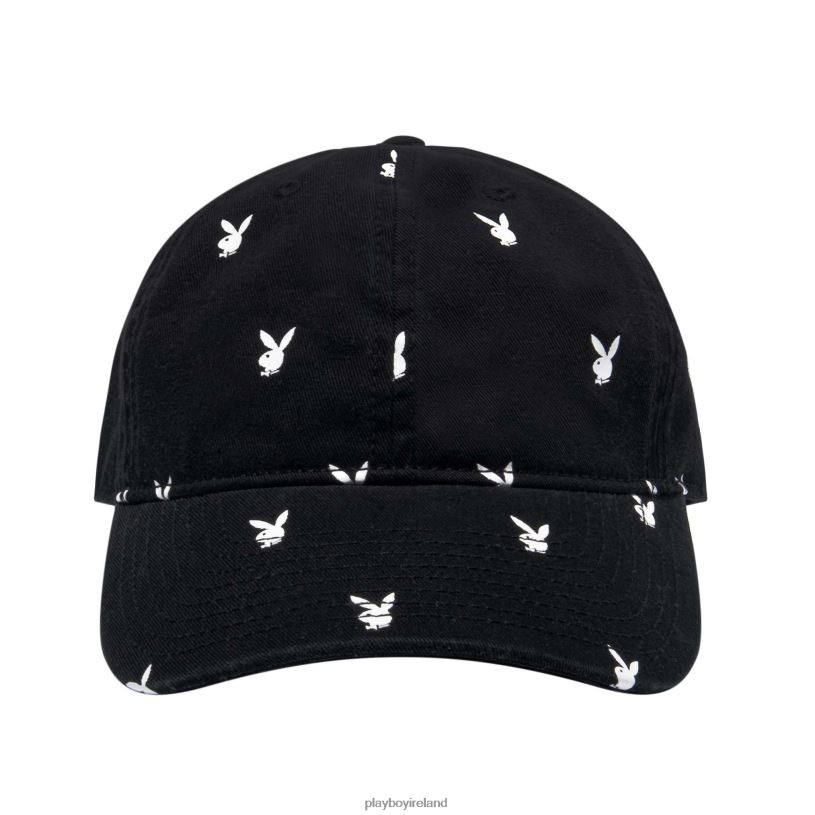 Playboy Men All-Over Rabbit Head Hat HBFB774 Accessory Black with White Bunnies