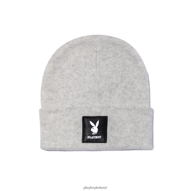Playboy Men Knit Beanie with Logo Patch HBFB756 Accessory Heather White