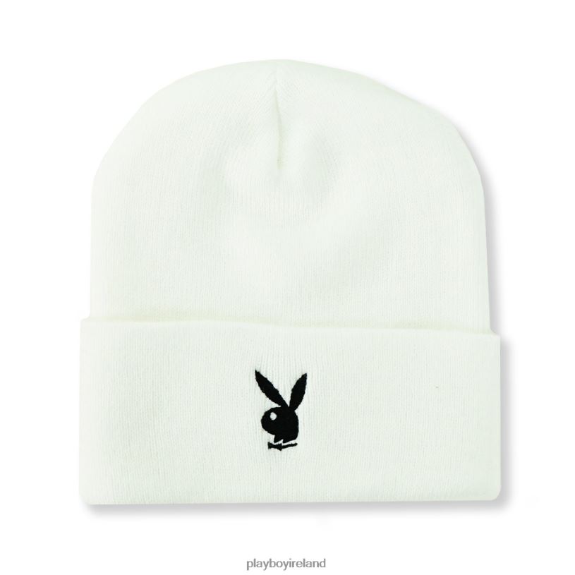 Playboy Men Rabbit Head Cuffed Knit Beanie HBFB733 Accessory White