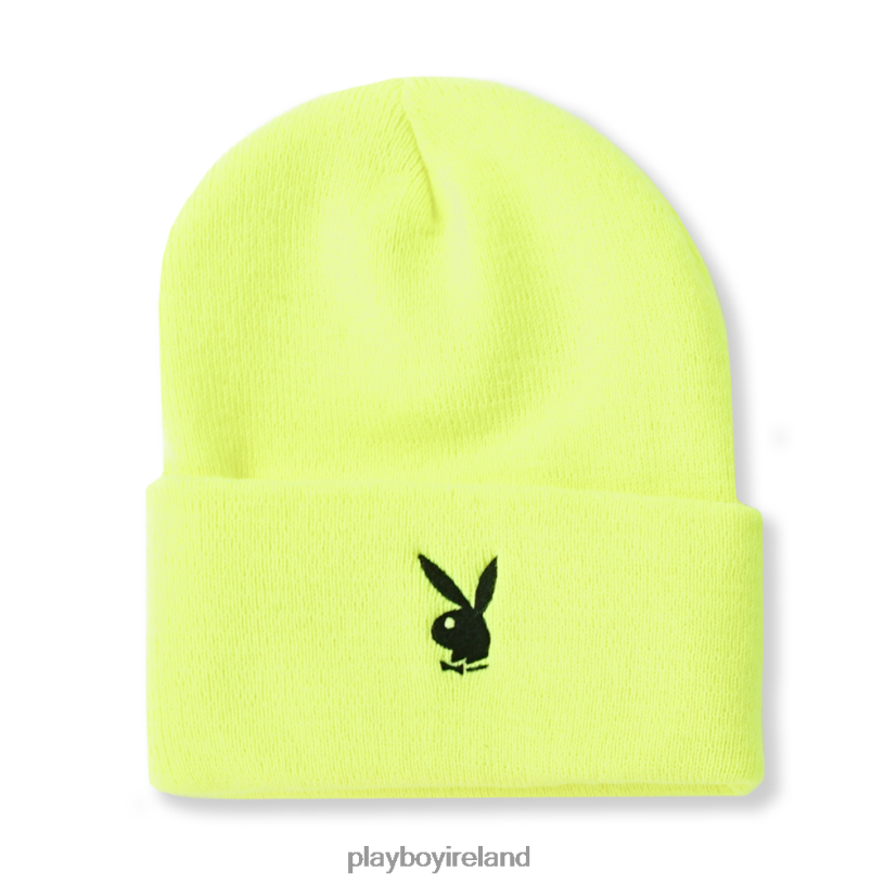 Playboy Men Rabbit Head Cuffed Knit Beanie HBFB735 Accessory Safety Yellow