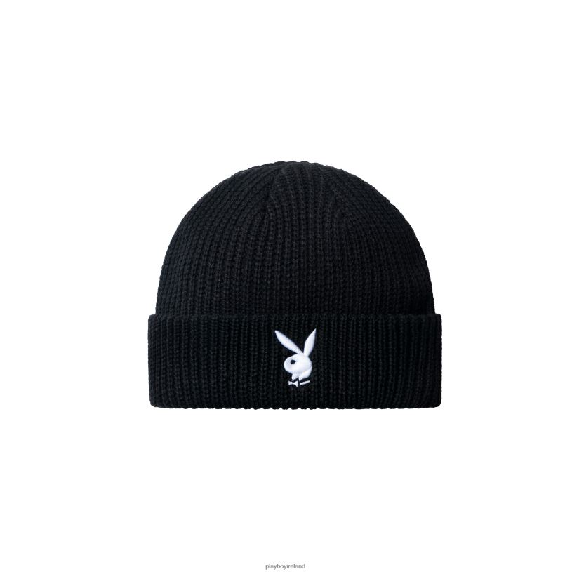 Playboy Men Rabbit Head Knit Beanie HBFB757 Accessory Black With White Bunny