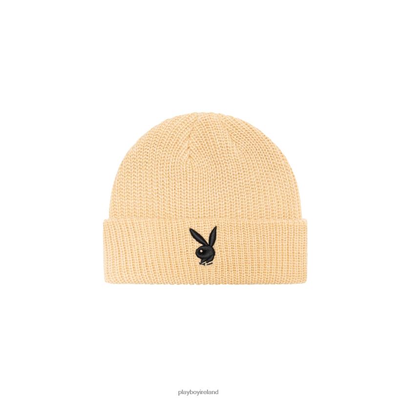 Playboy Men Rabbit Head Knit Beanie HBFB758 Accessory Tan With Black Bunny