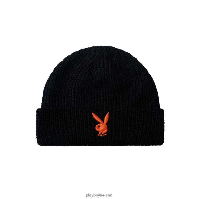 Playboy Men Rabbit Head Knit Beanie HBFB761 Accessory Black With Orange Bunny