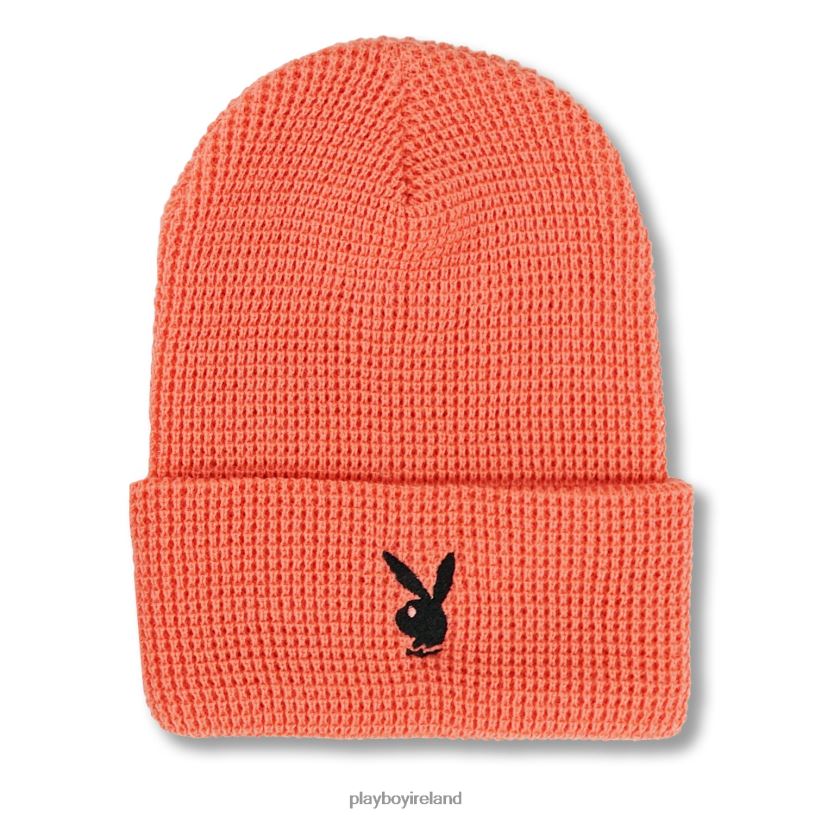 Playboy Men Rabbit Head Waffle Cuffed Beanie HBFB726 Accessory Coral