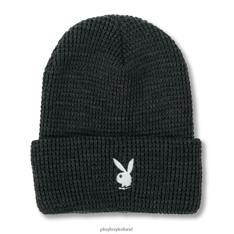 Playboy Men Rabbit Head Waffle Cuffed Beanie HBFB727 Accessory Heather Charcoal