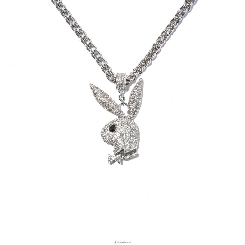 Playboy Men Pave Rabbit Head Chunky Necklace HBFB874 Accessory Silver