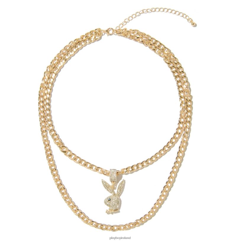 Playboy Men Pave Rabbit Head Layered Necklace HBFB873 Accessory Gold