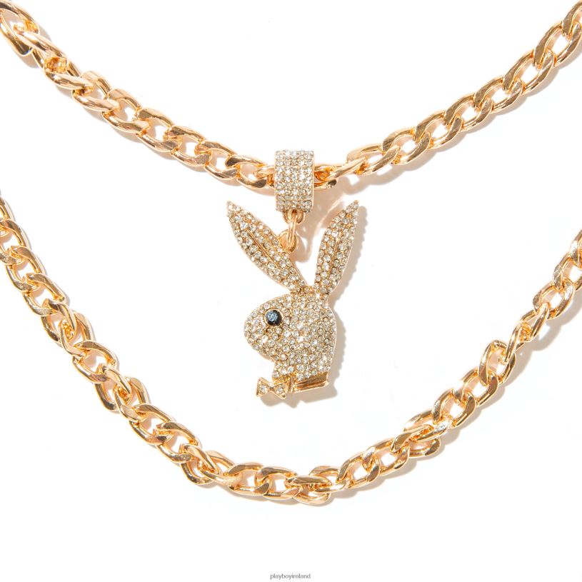 Playboy Men Pave Rabbit Head Layered Necklace HBFB873 Accessory Gold