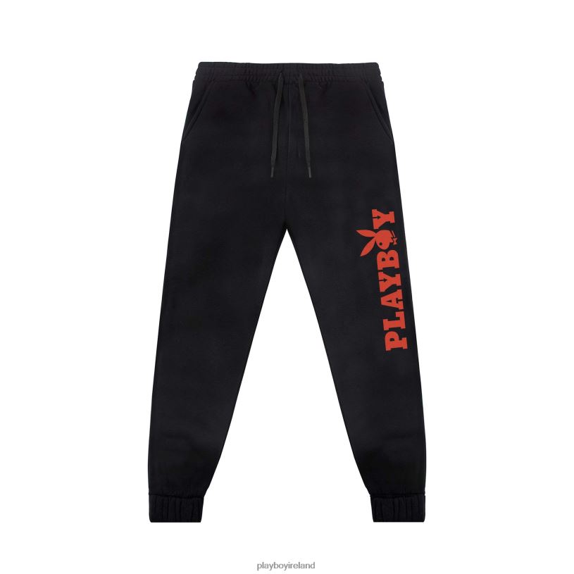Playboy Men Masthead Sweatpants HBFB564 Clothing Black with Red