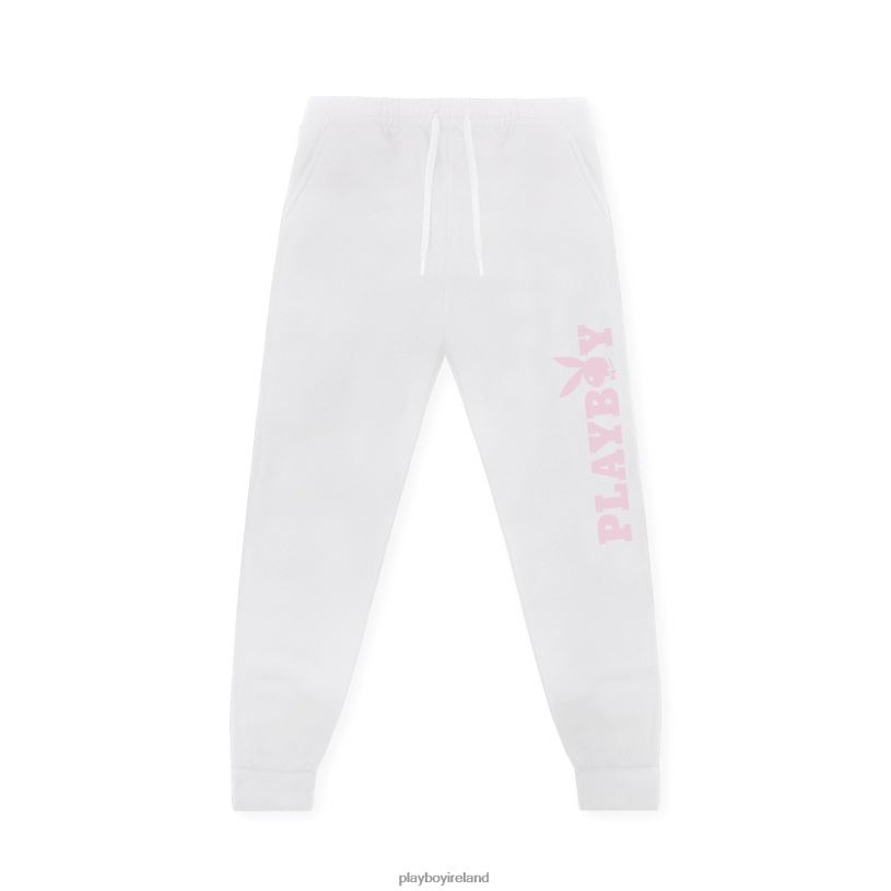 Playboy Men Masthead Sweatpants HBFB567 Clothing White with Pink