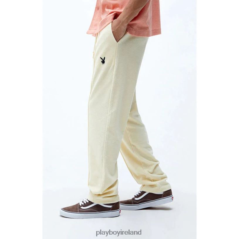 Playboy Men PLAY SWEATPANT ALABASTER GLEAM CREAM HBFB666 Clothing Alabaster gleam