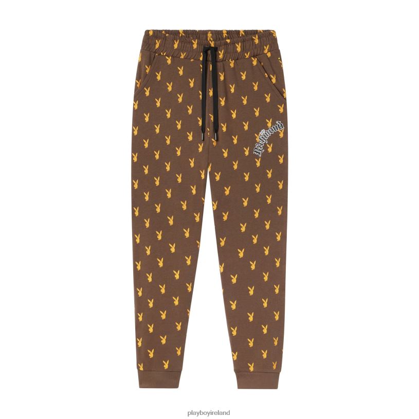 Playboy x John Richmond Men Repeating Rabbit Head Sweatpants HBFB615 Clothing Brown