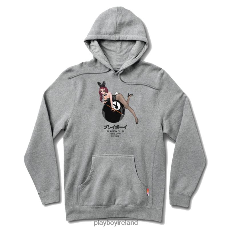 Playboy Men 8-Ball Tokyo Club Hoodie HBFB346 Clothing Heather Grey