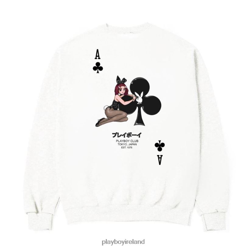 Playboy Men Ace of Club Crewneck Sweatshirt HBFB360 Clothing White