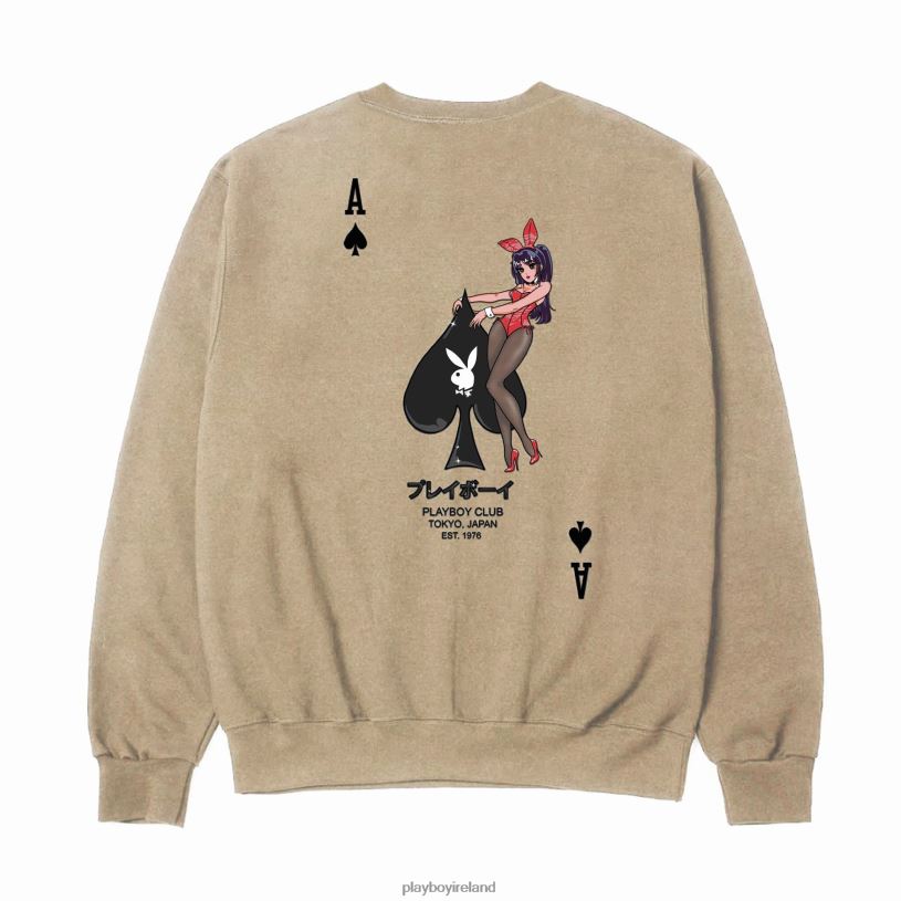 Playboy Men Ace of Spades Crewneck HBFB429 Clothing Sand