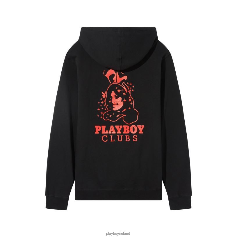 Playboy Men Anniversary Bunny Hoodie HBFB477 Clothing Black with red