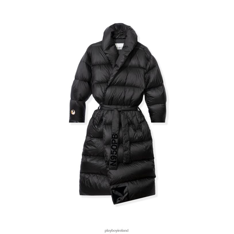 Playboy Men Belted Long Puffer Jacket HBFB441 Clothing Black