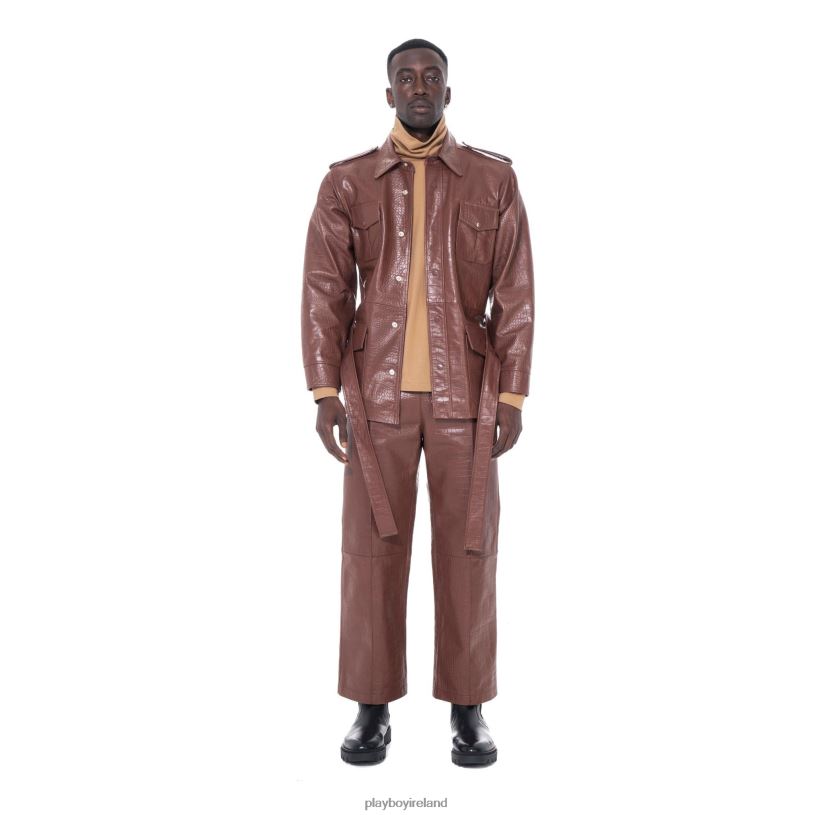 Playboy Men Crocodile Leather Safari Jacket HBFB503 Clothing Chocolate