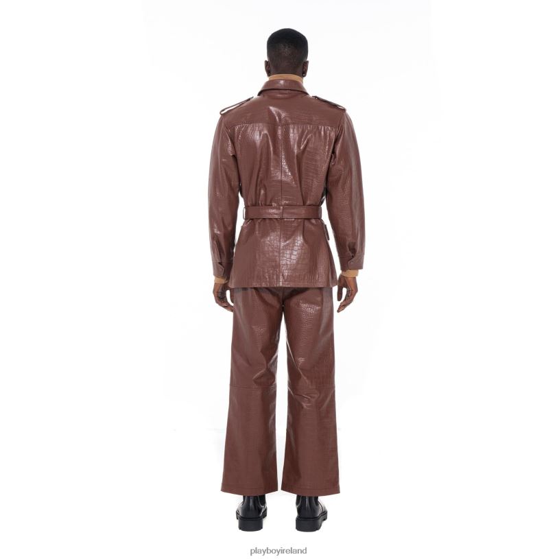 Playboy Men Crocodile Leather Safari Jacket HBFB503 Clothing Chocolate