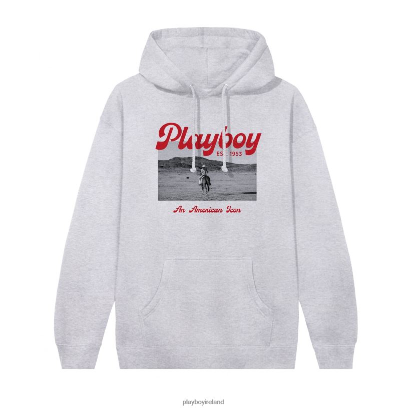 Playboy Men Desperado American Icon Hoodie HBFB380 Clothing Heather Grey