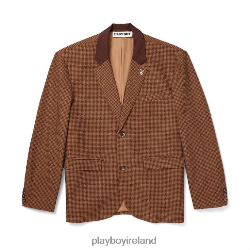 Playboy Men Houndstooth Blazer HBFB455 Clothing Brown
