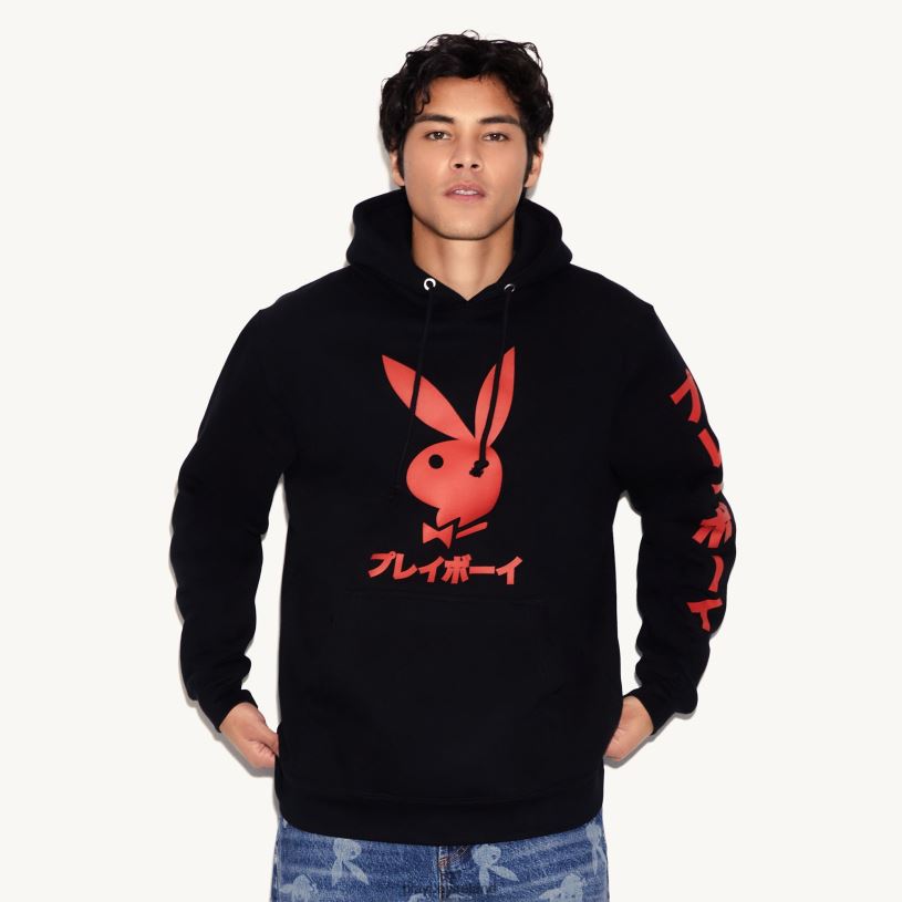 Playboy Men Japanese Rabbit Head Hoodie HBFB394 Clothing Black/Red