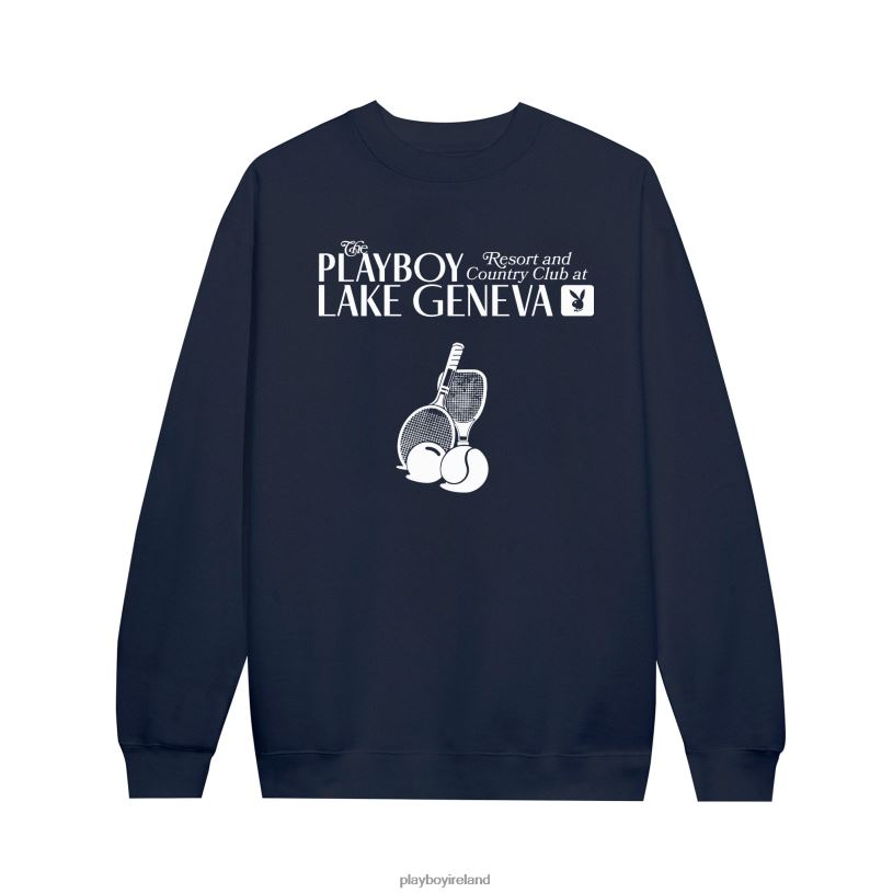Playboy Men Lake Geneva Tennis Club Crewneck Sweatshirt HBFB485 Clothing Navy