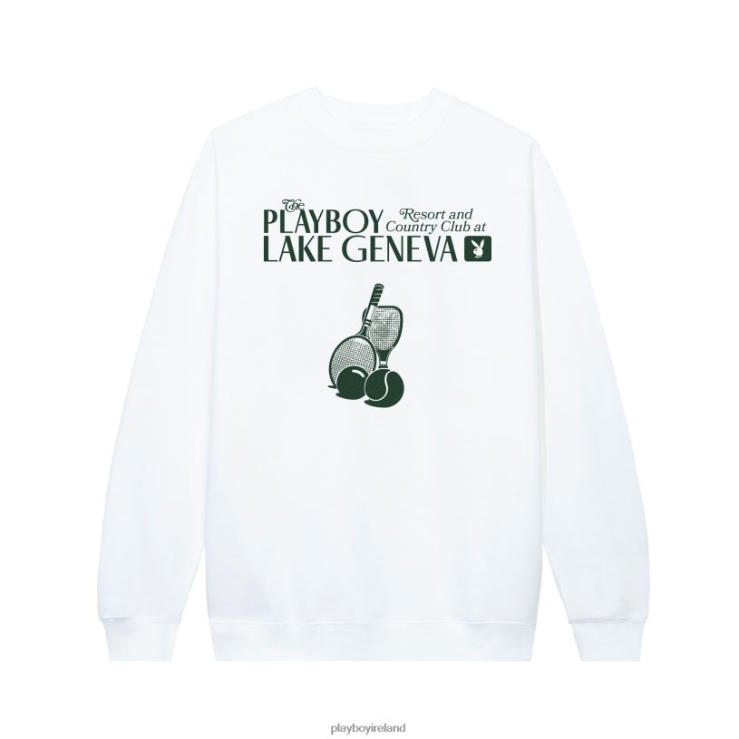 Playboy Men Lake Geneva Tennis Club Crewneck Sweatshirt HBFB486 Clothing White