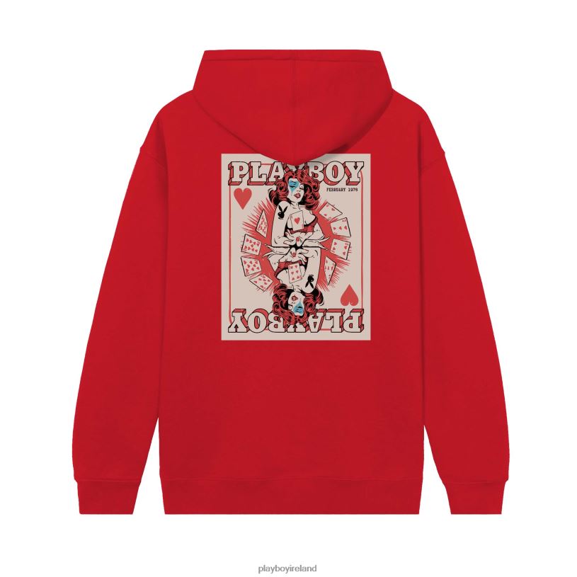 Playboy Men Queen Of Hearts Hoodie HBFB414 Clothing Scarlet