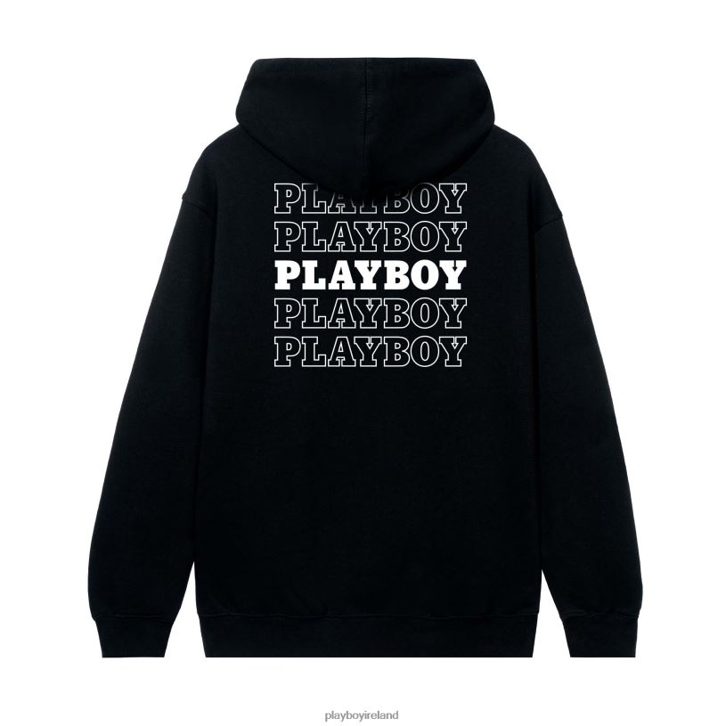 Playboy Men Repeating Masthead Hoodie HBFB415 Clothing Black
