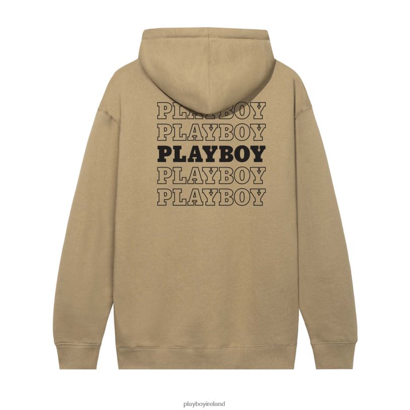 Playboy Men Repeating Masthead Hoodie HBFB416 Clothing Tan