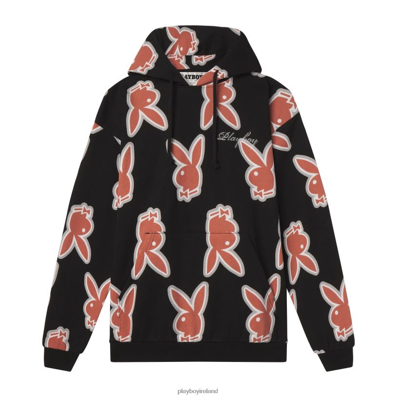 Playboy Men Repeating Rabbit Head Logo Hoodie HBFB444 Clothing Black