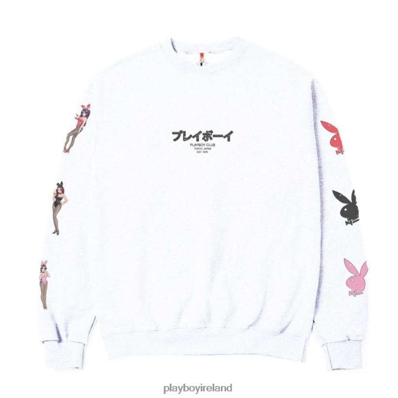 Playboy Men Tokyo Club Bunny Crewneck HBFB343 Clothing White
