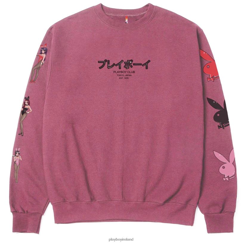 Playboy Men Tokyo Club Bunny Crewneck HBFB344 Clothing Pigment Maroon