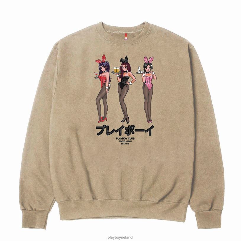 Playboy Men Tokyo Club Happy Hour Crewneck Sweatshirt HBFB363 Clothing Sand
