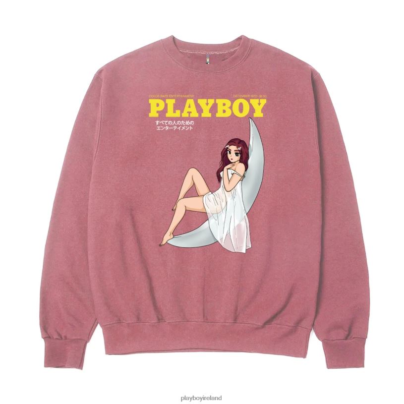 Playboy Men Tokyo Club Moonlit Crewneck HBFB366 Clothing Pigment Maroon