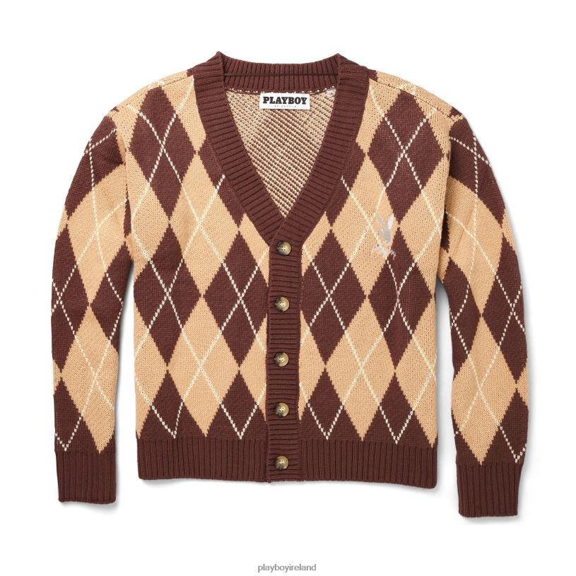 Playboy Men Vintage Argyle Cardigan HBFB510 Clothing Tan