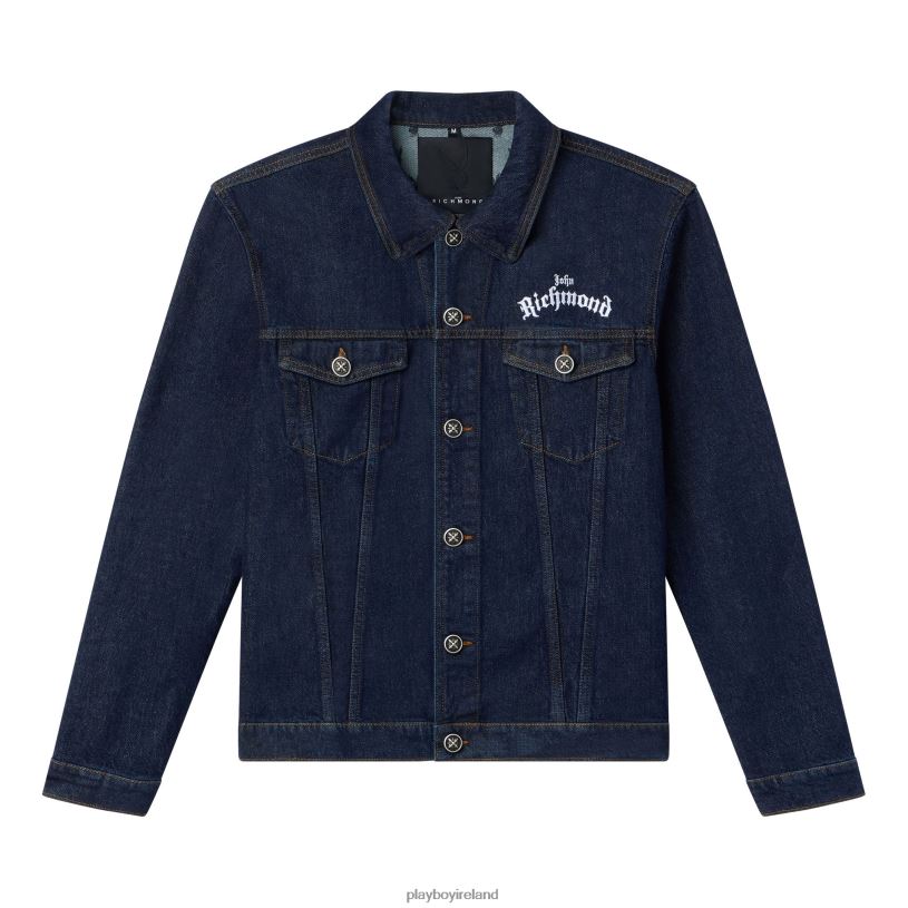 Playboy x John Richmond Men Denim Jacket HBFB491 Clothing Dark Blue