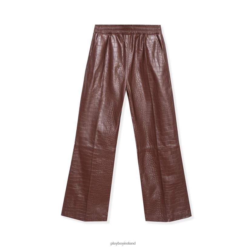 Playboy Men Crocodile Leather Flare Pant HBFB559 Clothing Chocolate