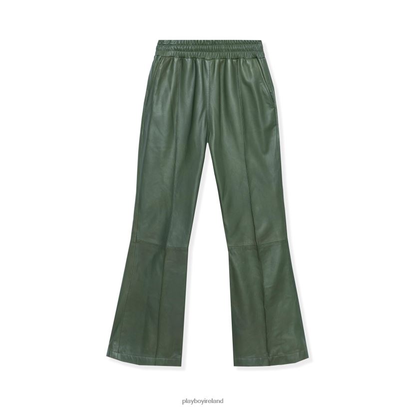 Playboy Men Leather Flare Pants HBFB557 Clothing Moss