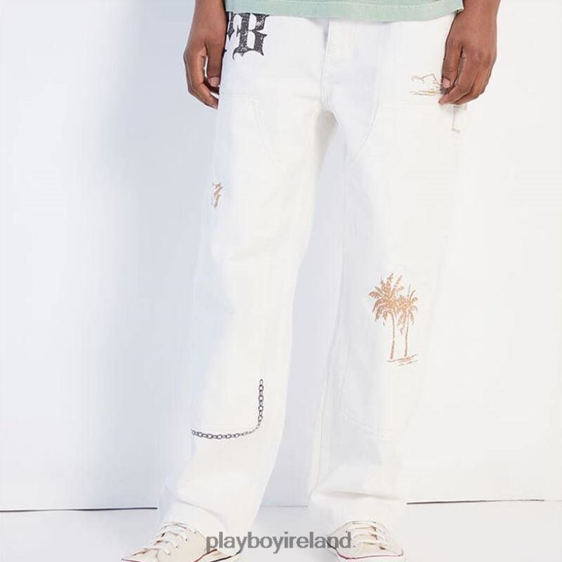Playboy Men PB VINTAGE DOUBLE KNEE PANT Cream HBFB554 Clothing Original