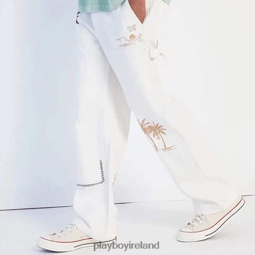 Playboy Men PB VINTAGE DOUBLE KNEE PANT Cream HBFB554 Clothing Original