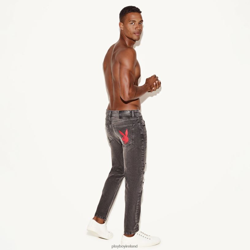 Playboy Men The Skinny Jean HBFB543 Clothing Grey Destroy