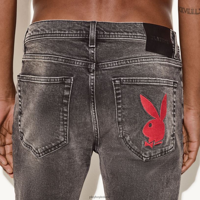 Playboy Men The Skinny Jean HBFB543 Clothing Grey Destroy