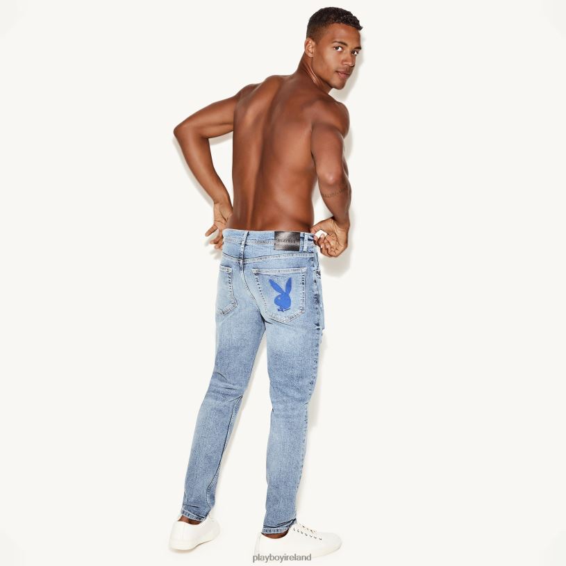 Playboy Men The Skinny Jean Light Wash Destroy HBFB545 Clothing Original