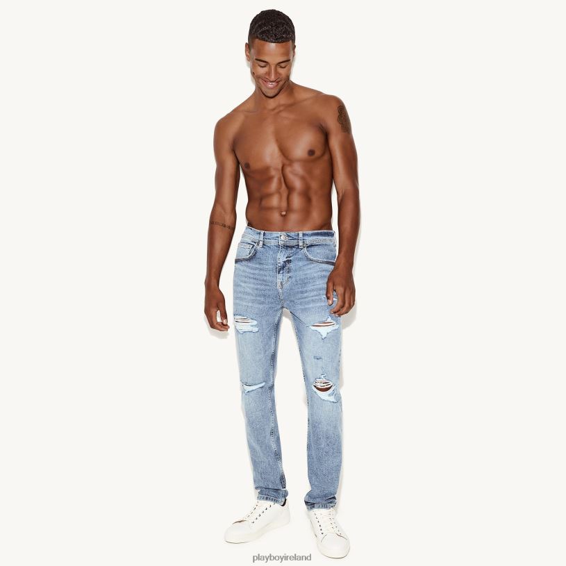 Playboy Men The Skinny Jean Light Wash Destroy HBFB545 Clothing Original