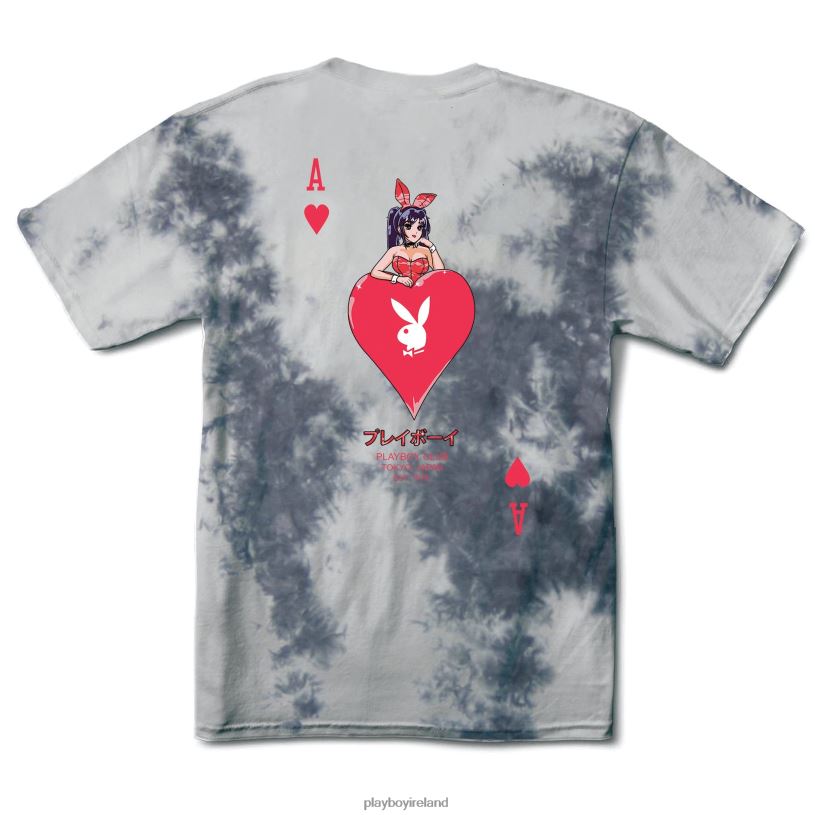 Playboy Men Ace of Hearts T-Shirt Tie-Dye HBFB43 Clothing Greyscale