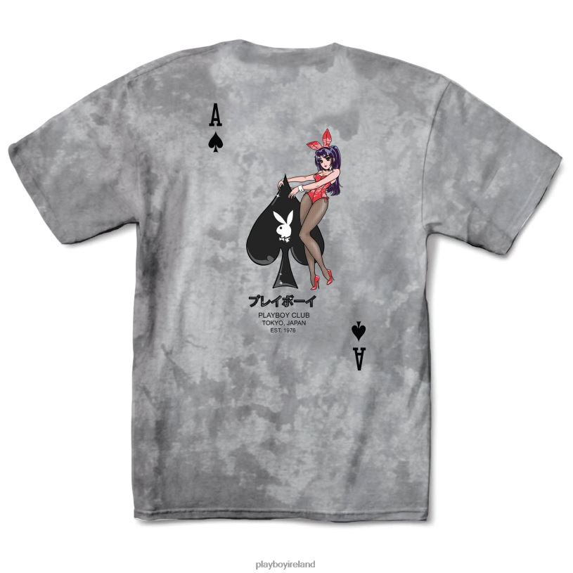 Playboy Men Ace of Spades T-Shirt Tie-Dye HBFB15 Clothing Greyscale