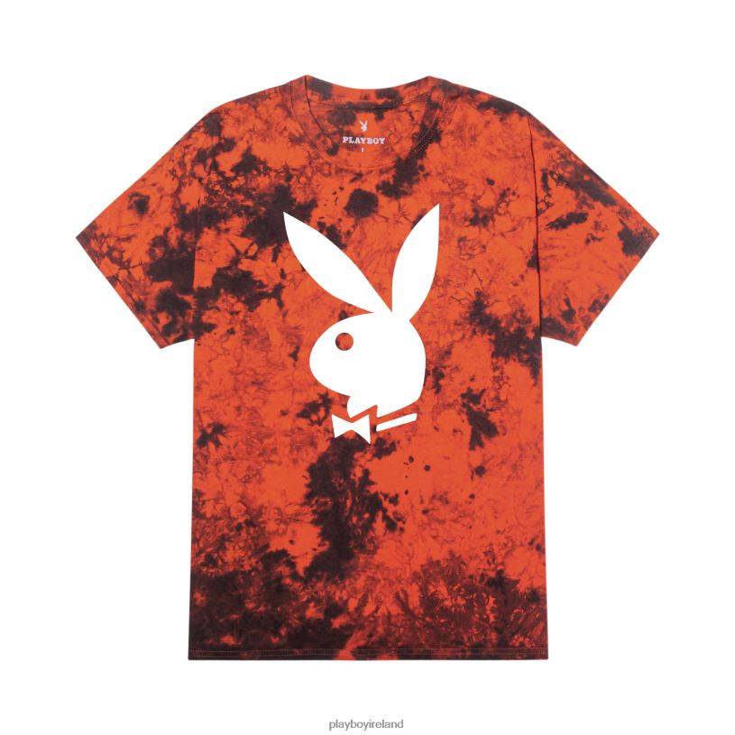 Playboy Men Big Rabbit Head T-Shirt HBFB258 Clothing Orange black tie dye