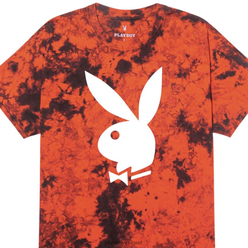 Playboy Men Big Rabbit Head T-Shirt HBFB258 Clothing Orange black tie dye